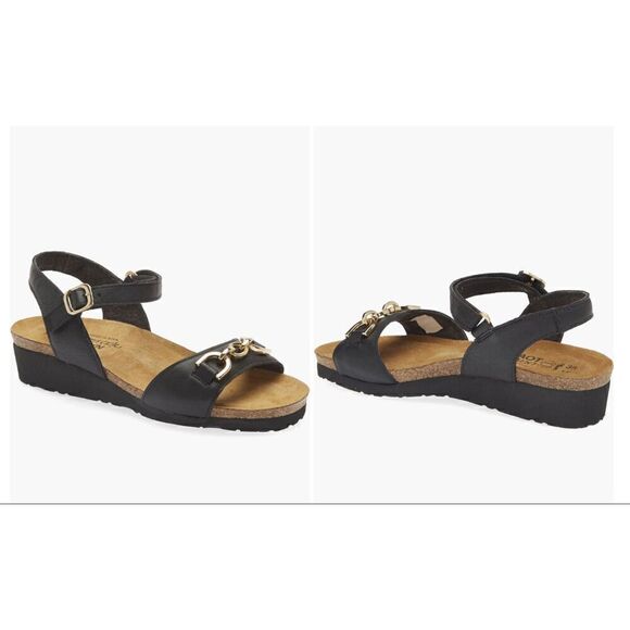 $160 Women's NAOT Aubrey Wedge Sandal in Soft Black Leather 42 US 11 - Picture 1 of 4